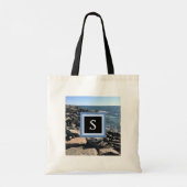 Foto van Zee Waves en Rocks Initiaal Lijst Black Tote Bag (Achterkant)