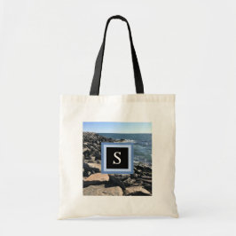 Foto van Zee Waves en Rocks Initiaal Lijst Black Tote Bag
