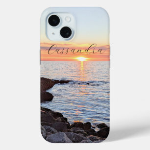 Foto van Zon en Oceaan Gouden Zonsondergang Naam iPhone 15 Case