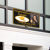 Foto van zwart-wit en goudvinyl Afstuderen Spandoek (Buitenkant Gebouw)