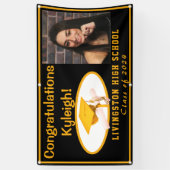 Foto van zwart-wit en goudvinyl Afstuderen Spandoek (Verticaal)