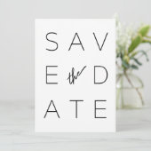 Foto van zwart-wit modern, minimalistisch script save the date (Staand voorkant)