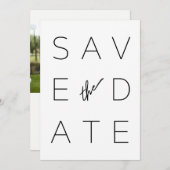 Foto van zwart-wit modern, minimalistisch script save the date (Voorkant / Achterkant)