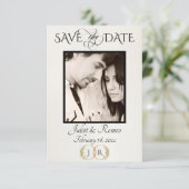 Foto, veldbloemen & bladmonogram - Rood Save The Date (Staand voorkant)