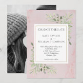 Foto veranderen Datum groen laat roze marmer Save The Date (Voorkant / Achterkant)