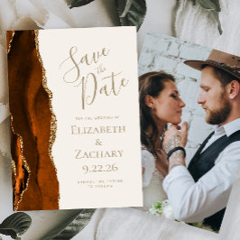 Foto Verbrand Oranje Agaat Ivoor Save the Date Kaart