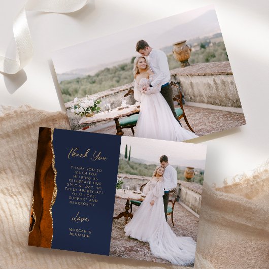 Foto Verbrand Sinaasappel Agaat Navy Gold Script W Bedankkaart