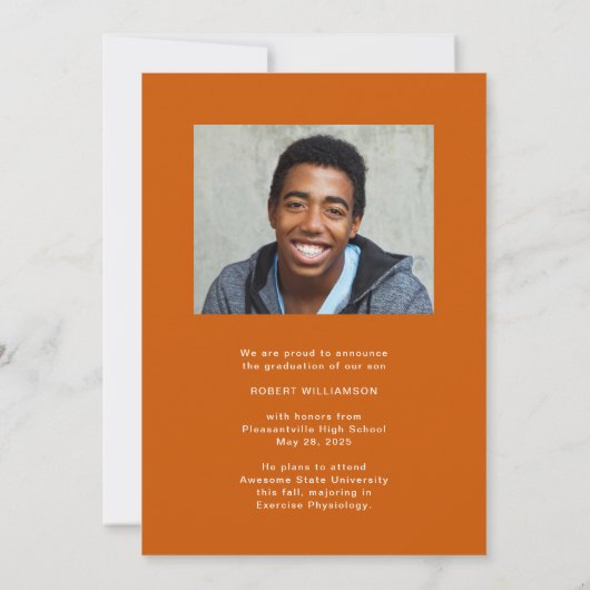 Foto verbrand Sinaasappel Sportief Afstuderen Aank Kaart (Achterkant)