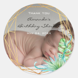 Foto Verjaardag BabyTropisch Goud Bruids Bedankt Ronde Sticker
