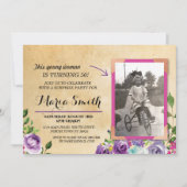 Foto Verjaardag Bloemen Rustiek  Paarse Uitnodigen Kaart (Voorkant)