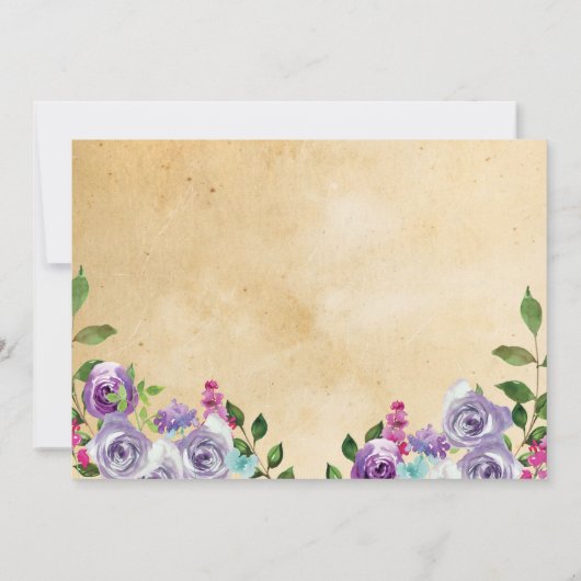 Foto Verjaardag Bloemen Rustiek  Paarse Uitnodigen Kaart (Achterkant)