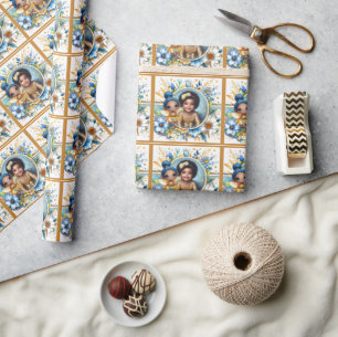 Foto Verjaardag Kleine Zwarte Fee Blauw Geel Cadeaupapier