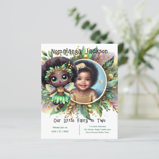 Foto Verjaardag Kleine Zwarte Fee Groen Goud (Staand voorkant)