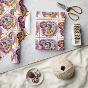 Foto Verjaardag Kleine Zwarte Fee Paars Geel Cadeaupapier