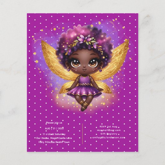 Foto Verjaardag Kleine Zwarte Fee Paars Goud (Achterkant)