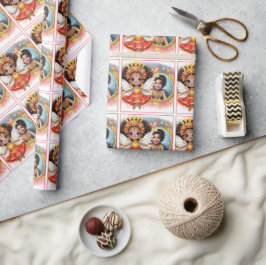 Foto Verjaardag Kleine Zwarte Fee Rood Goud Cadeaupapier