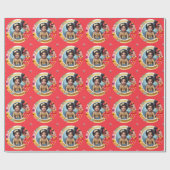 Foto Verjaardag Kleine Zwarte Fee Rood Goud Cadeaupapier (Vlak)