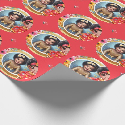 Foto Verjaardag Kleine Zwarte Fee Rood Goud Cadeaupapier (Hoek)