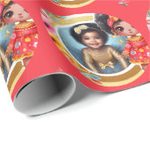 Foto Verjaardag Kleine Zwarte Fee Rood Goud Cadeaupapier (Rol Hoek)