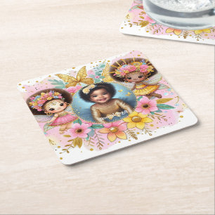 Foto Verjaardag Little Black Fairy Afrikaans Roze Kartonnen Onderzetters