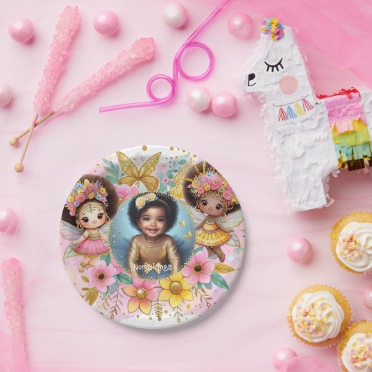 Foto Verjaardag Little Black Fairy Afrikaans Roze Papieren Bordje (Feest)