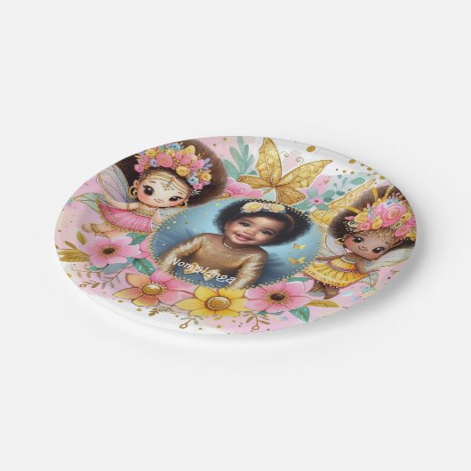 Foto Verjaardag Little Black Fairy Afrikaans Roze Papieren Bordje (Gekanteld)