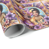 Foto Verjaardag Little Black Fairy Paarse Geel Cadeaupapier (Rol Hoek)