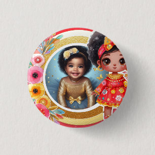 Foto Verjaardag Little Black Fairy Red Gold Ronde Button 3,2 Cm