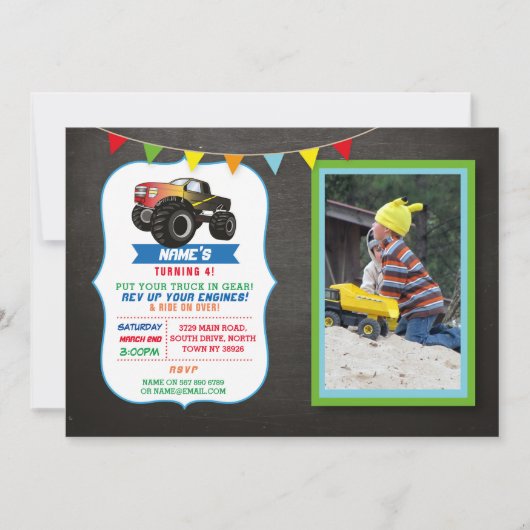 Foto Verjaardag Party Truck Car Monster Smash Kaart (Voorkant)