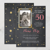 Foto Verjaardag stijl Chalk Gold Invitation Kaart (Voorkant / Achterkant)