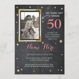 Foto Verjaardag  stijl Chalk Gold Invitation Kaart
