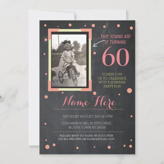 Foto Verjaardag  stijl Chalk Pink Invitation Kaart (Voorkant)
