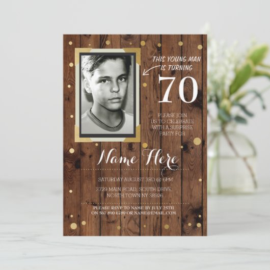 Foto Verjaardag  stijl Hout Elke leeftijd Uitnodig Kaart (Staand voorkant)