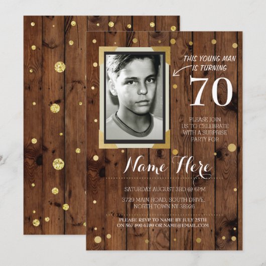 Foto Verjaardag  stijl Hout Elke leeftijd Uitnodig Kaart (Voorkant / Achterkant)