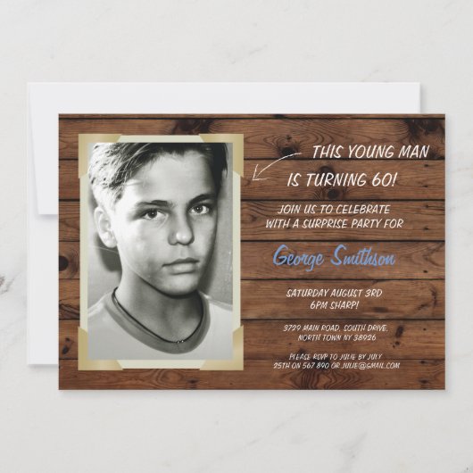 Foto Verjaardag  stijl Houten Uitnodigingen (Voorkant)