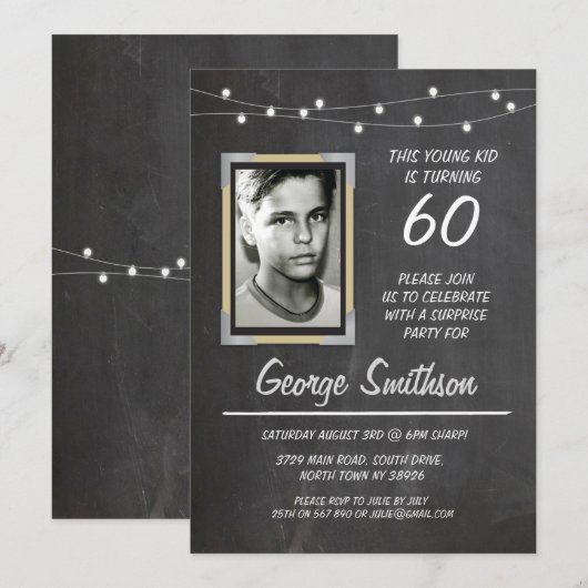 Foto Verjaardag  stijl krijtlichten Uitnodigen Kaart (Voorkant / Achterkant)