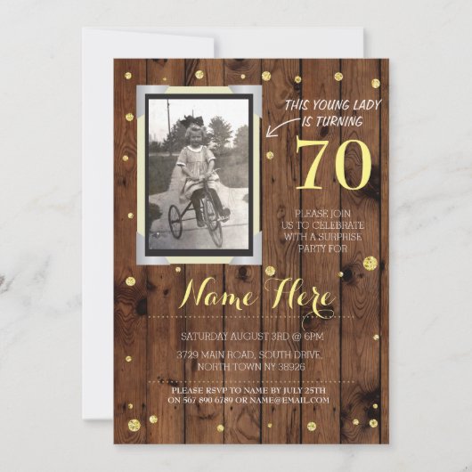 Foto Verjaardag Style Wood Gold Invitation Kaart (Voorkant)