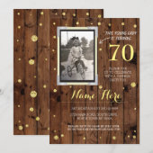 Foto Verjaardag Style Wood Gold Invitation Kaart (Voorkant / Achterkant)