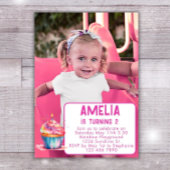 Foto Verjaardag Uitnodigen Meisje Roze Cupcake Uit Kaart