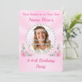 , FOTO Verjaardag Uitnodiging Kaart, voor Haar (Staand voorkant)