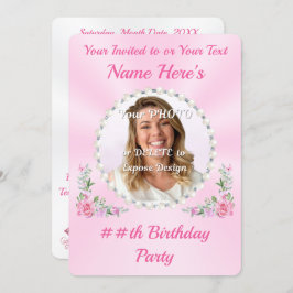 , FOTO Verjaardag Uitnodiging Kaart, voor Haar