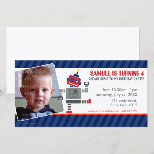 FOTO VERJAARDAG UITNODIGING:: robot dansen 3L (Voorkant / Achterkant)