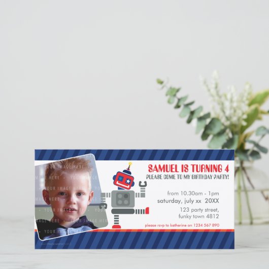 FOTO VERJAARDAG UITNODIGING:: robot dansen 3L (Staand voorkant)