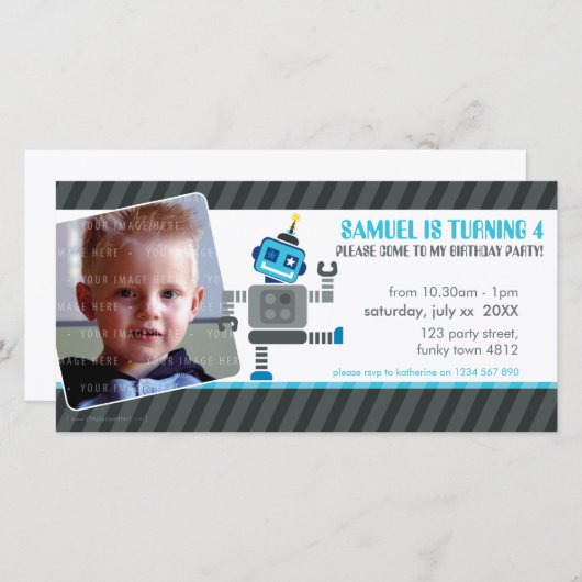 FOTO VERJAARDAG UITNODIGING:: robot dansen 4L (Voorkant / Achterkant)