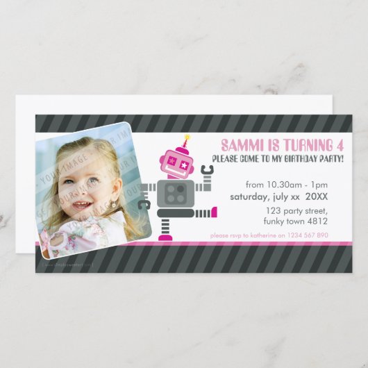 FOTO VERJAARDAG UITNODIGING:: robot dansen 5L (Voorkant / Achterkant)