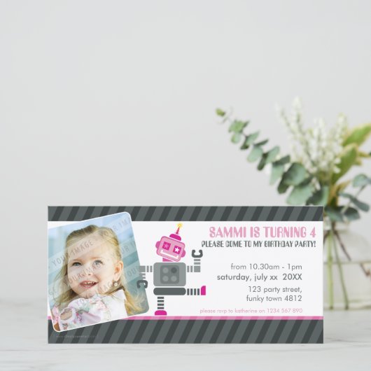 FOTO VERJAARDAG UITNODIGING:: robot dansen 5L (Staand voorkant)