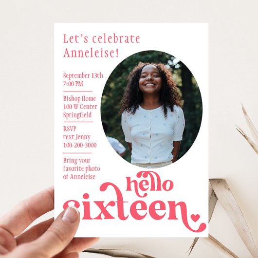 Foto Verjaardag Uitnodiging voor haar | Zestien