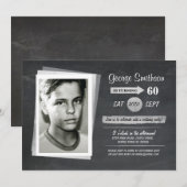 Foto Verjaardag Zilver Zwart Wit Uitnodigen Kaart (Voorkant / Achterkant)