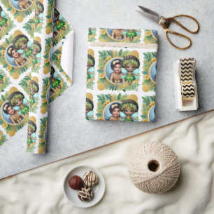 Foto Verjaardag Zwart Fairy Schattige Groen Geel G Cadeaupapier
