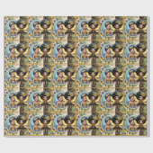 Foto Verjaardagsfee Zwart Geel Goud Schattige Cadeaupapier (Vlak)